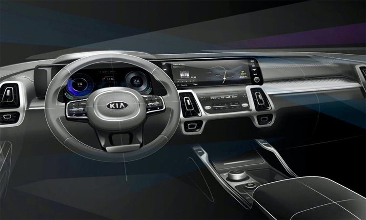 Bảng đồng hồ kỹ thuật số được thiết kế thành một dải với màn hình trung tâm. Ảnh: Kia