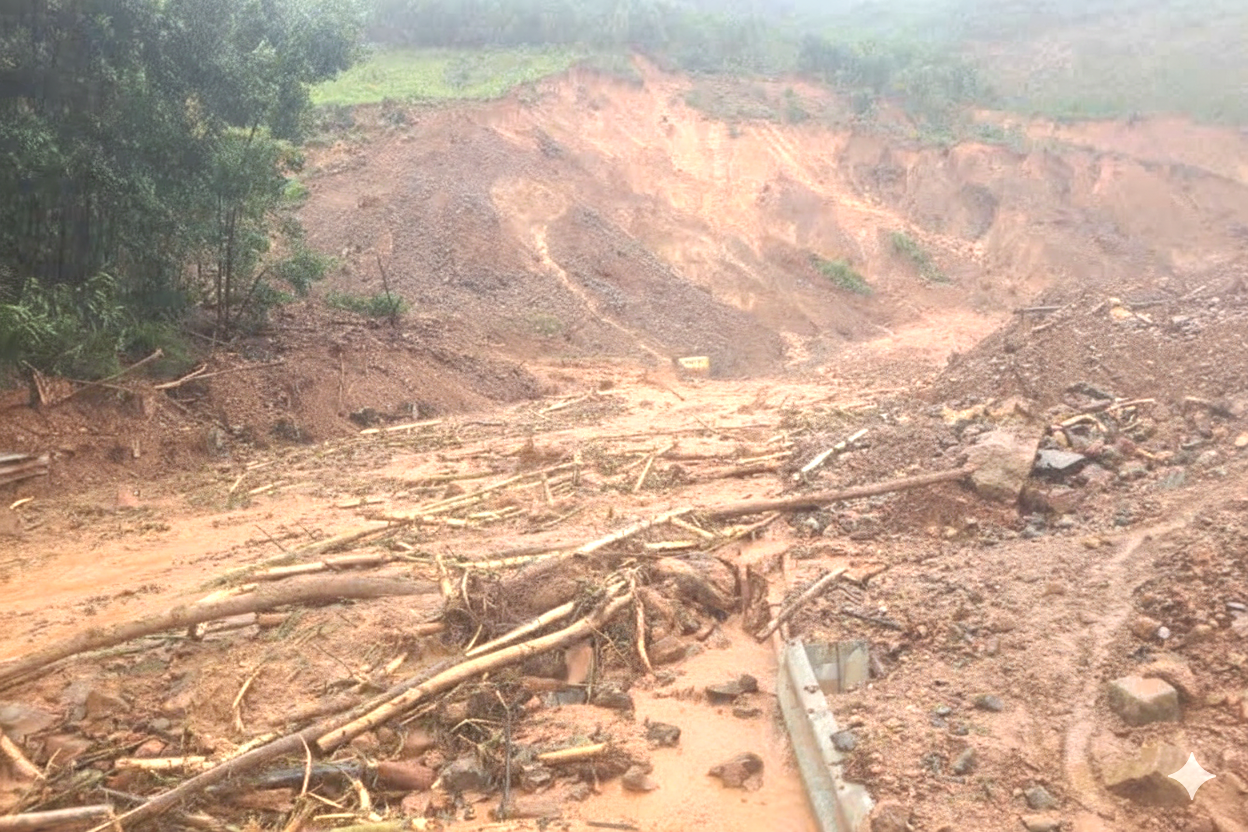 Sạt lở tiếp tục gây ách tắc giao thông trên đường Hồ Chí Minh, Trường Sơn Đông - Ảnh 1.