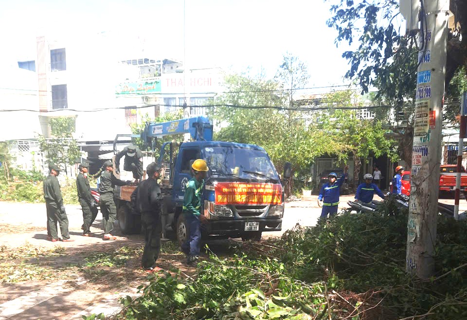 Xuyên ngày đêm giải toả cây xanh gãy đổ, đảm bảo giao thông ở tâm bão số 13- Ảnh 2.