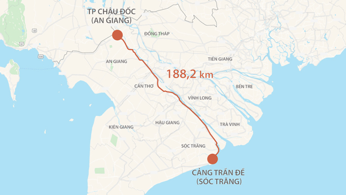 Hướng tuyến cao tốc Châu Đốc - Cần Thơ - Sóc Trăng 