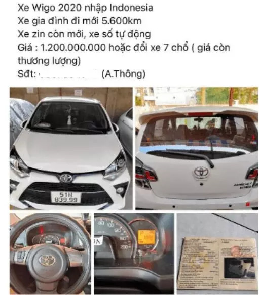 Thông tin rao bán xe. 
