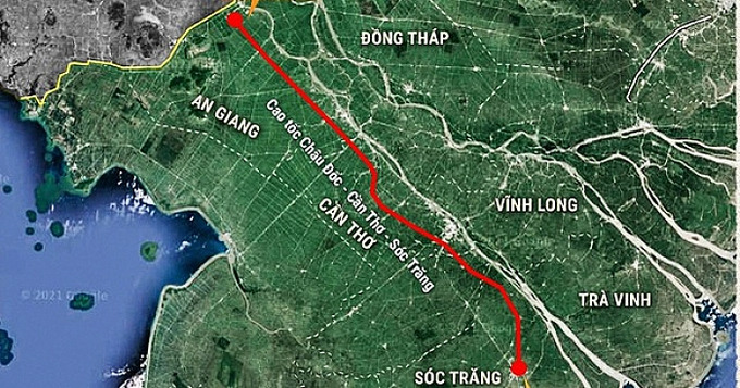 Sơ đồ cao tốc Châu Đốc - Cần Thơ - Sóc Trăng