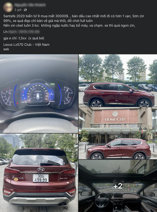 Bài đăng bán Hyundai Santa Fe biển tứ quý trên một nhóm trên mạng xã hội.

