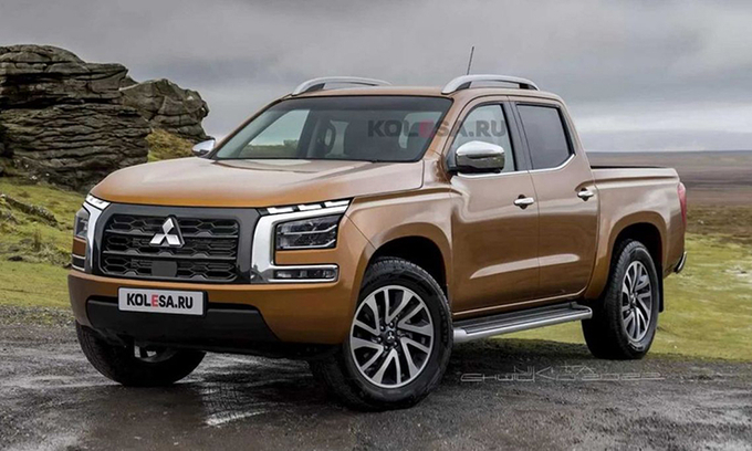 Mitsubishi Triton mới với thiết kế đèn pha đặt thấp và thân xe mang những đường gân dập nổi theo phương ngang. 