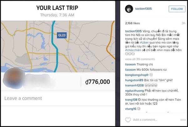 Uber trả lời sau vụ Tóc Tiên than vãn vì p