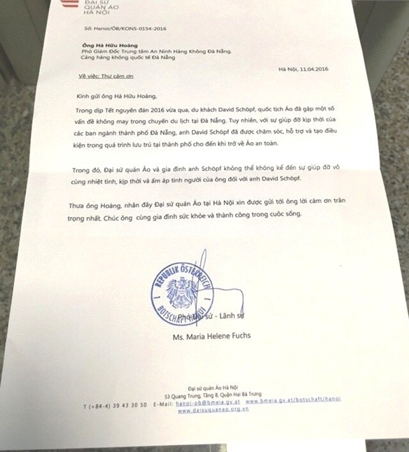 Đại sứ quán Áo gửi công hàm cảm ơn hành động đẹp c