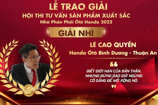 Giải Nhì: Tư vấn sản phẩm Lê Cao Quyền - Đại lý Honda Ô tô Bình Dương – Thuận An.