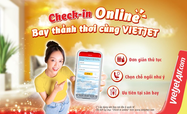 Cùng Vietjet làm thủ tục trực tuyến, bay thảnh thơi, không lo xếp hàng - Ảnh 1. Cùng Vietjet làm thủ tục trực tuyến, bay thảnh thơi, không lo xếp hàng - Ảnh 1.