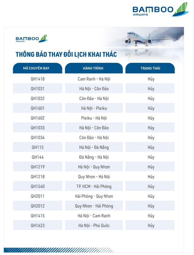 Bamboo Airways điều chỉnh kế hoạch khai thác một số chuyến bay do ảnh hưởng của bão số 1 - Ảnh 3. Bamboo Airways điều chỉnh kế hoạch khai thác một số chuyến bay do ảnh hưởng của bão số 1 - Ảnh 3.