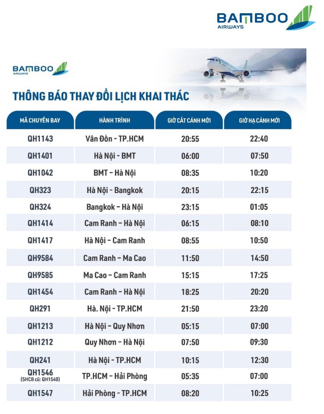 Bamboo Airways điều chỉnh kế hoạch khai thác một số chuyến bay do ảnh hưởng của bão số 1 - Ảnh 6. Bamboo Airways điều chỉnh kế hoạch khai thác một số chuyến bay do ảnh hưởng của bão số 1 - Ảnh 6.