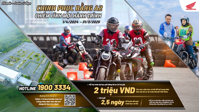 Nội dung chương trình khuyến mại sát hạch lái xe hạng A2 của Honda Việt Nam.