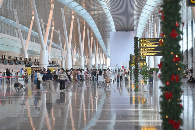 Hành khách thích thú chụp hình Noel tại Nhà ga T3 sân bay Tân Sơn Nhất - Ảnh 1.