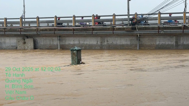 Quảng Ngãi: Nước lũ chạm dầm cầu Châu Ổ trên QL1, nguy cơ mất an toàn công trình - Ảnh 2.