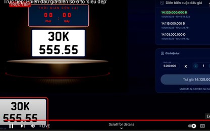 Hà Nội: Biển số ngũ quý 30K - 555.55 trúng đấu giá trên 14 tỷ đồng