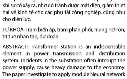 Ứng dụng mô-đun Matlab Neural network trong cảnh báo sớm sự cố trạm biến áp