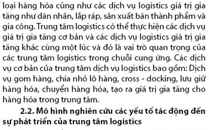Nghiên cứu các yếu tố ảnh hưởng đến sự phát triển của các trung tâm logistics tại TP. Cần Thơ và vùng phụ cận