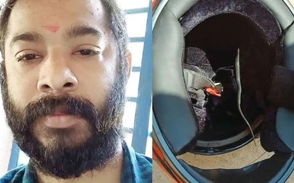 Tài xế xe máy suýt chết vì đội mũ bảo hiểm có rắn cực độc