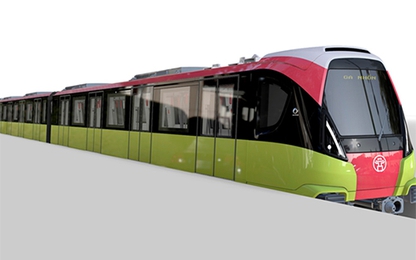 Thiết kế tàu điện Nhổn-ga Hà Nội có gam màu xanh và đỏ hồng