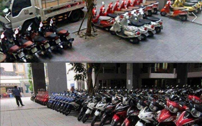 Bác bảo vệ "có tâm" xếp xe cùng loại cùng màu thẳng đều tăm tắp