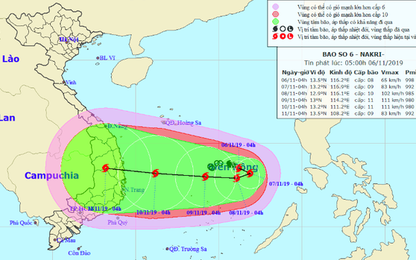 Bão số 6 có khả năng giật cấp 13 vào Nam Trung bộ