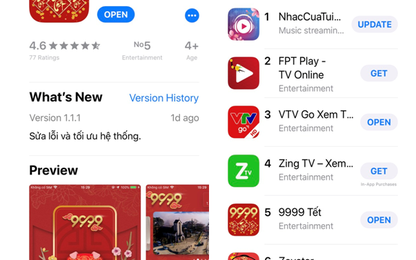 Ứng dụng “9999 Tết” lọt Top 5 chỉ 1 ngày sau họp báo ra mắt