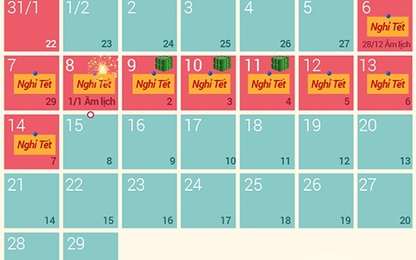 Tết Bính Thân 2016 dự kiến nghỉ 9 ngày