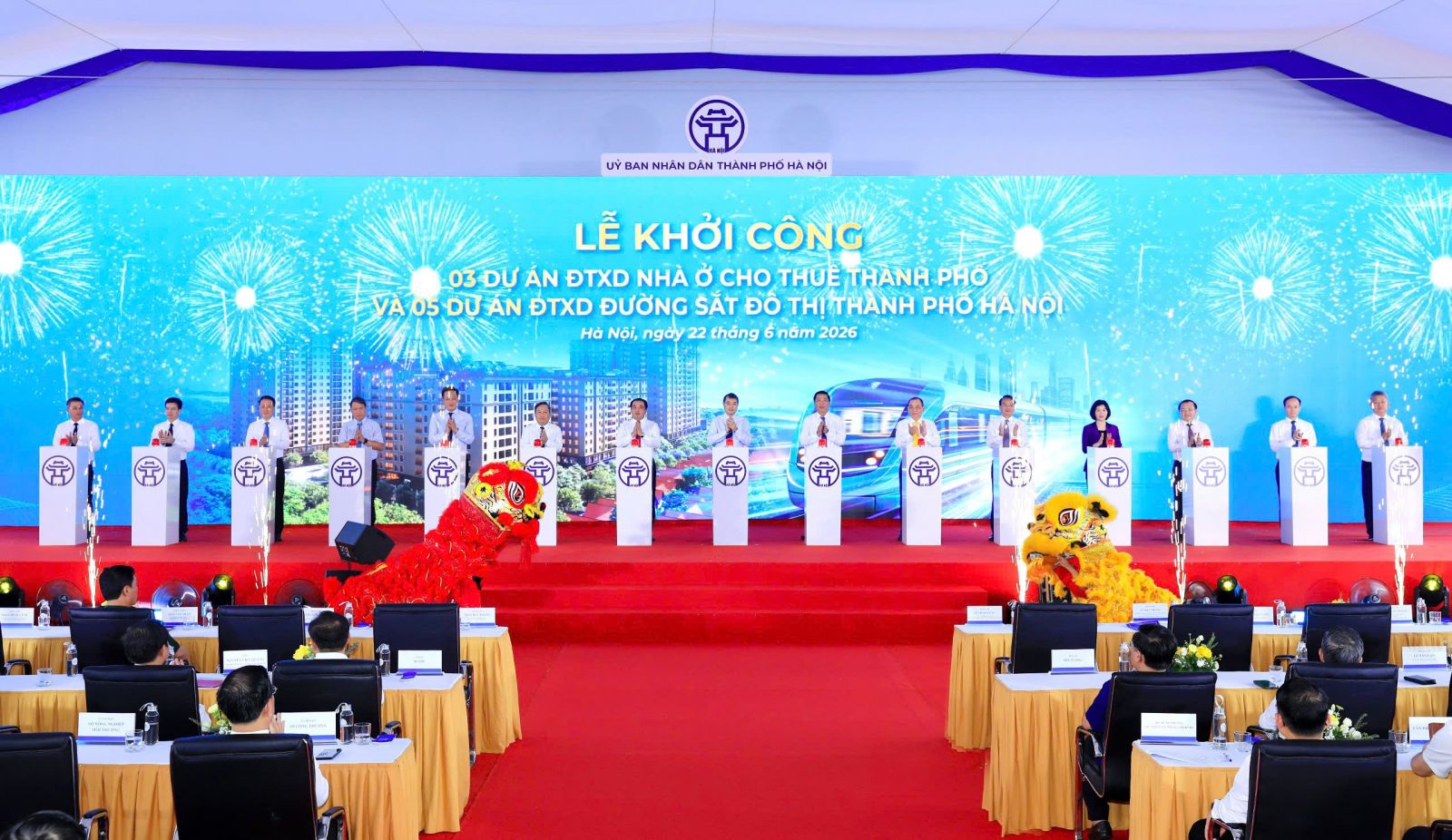 Thủ tướng Lê Minh Hưng bấm nút khởi công 5 tuyến đường sắt đô thị và 3 dự án nhà ở cho thuê tại Hà Nội